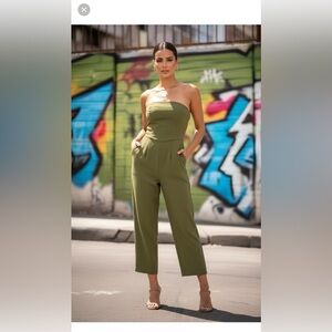Wild Fable Chic olive green strapless jumpsuit